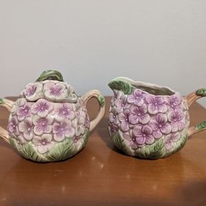 Purple Hydrangea Creamer and Sugar Bowl with lid